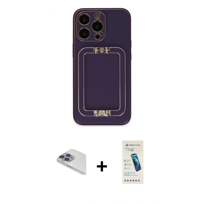 MARSİLYAN™- iPhone 13 Pro Max Kılıf Kozmos Minimal Prime - Şeffaf Pasifik Cam Ekran Koruyucu + Pers Alüminyum Kamera Lens - SABE