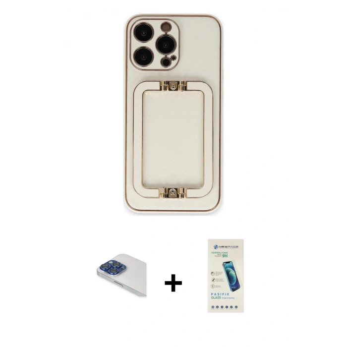 MARSİLYAN™- iPhone 13 Pro Max Kılıf Kozmos Minimal Prime - Şeffaf Pasifik Cam Ekran Koruyucu + Pers Alüminyum Kamera Lens - LT