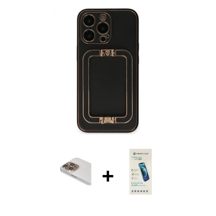 MARSİLYAN™- iPhone 13 Pro Max Kılıf Kozmos Minimal Prime - Şeffaf Pasifik Cam Ekran Koruyucu + Pers Alüminyum Kamera Lens - GD