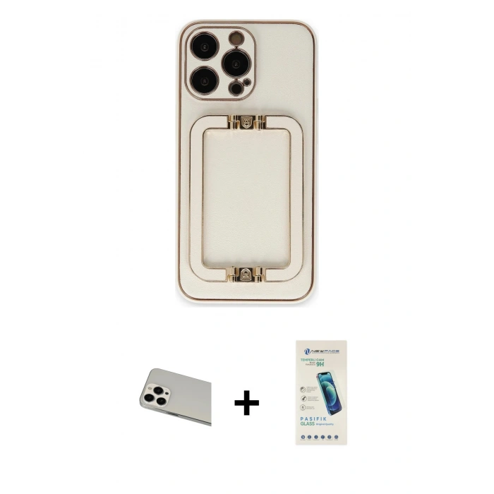 MARSİLYAN™- iPhone 13 Pro Max Kılıf Kozmos Minimal Prime - Şeffaf Pasifik Cam Ekran Koruyucu + Rainbow Kamera Lens Koruma Cam - BZ
