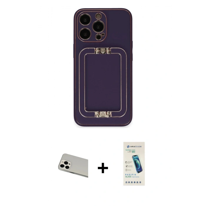 MARSİLYAN™- iPhone 13 Pro Max Kılıf Kozmos Minimal Prime - Şeffaf Pasifik Cam Ekran Koruyucu + Rainbow Kamera Lens Koruma Cam - BZ