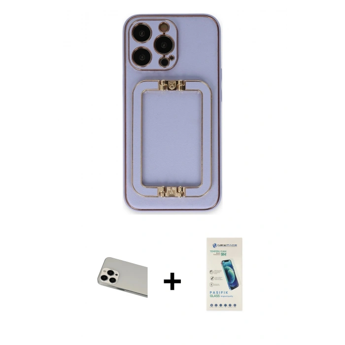 MARSİLYAN™- iPhone 13 Pro Max Kılıf Kozmos Minimal Prime - Şeffaf Pasifik Cam Ekran Koruyucu + Rainbow Kamera Lens Koruma Cam - BZ