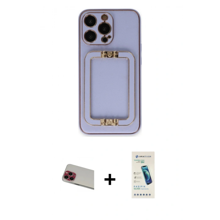 MARSİLYAN™- iPhone 13 Pro Max Kılıf Kozmos Minimal Prime - Şeffaf Pasifik Cam Ekran Koruyucu + Rainbow Kamera Lens Koruma Cam - KI