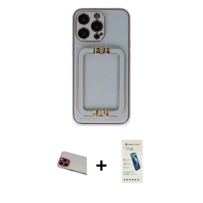 MARSİLYAN™- iPhone 13 Pro Max Kılıf Kozmos Minimal Prime - Şeffaf Pasifik Cam Ekran Koruyucu + Rainbow Kamera Lens Koruma Cam - KI
