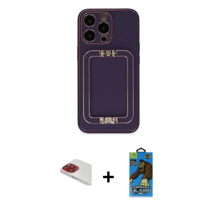 MARSİLYAN™- iPhone 13 Pro Max Kılıf Kozmos Minimal Prime - Siyah 18D Cam Ekran Koruyucu + Kırmızı Pers Alüminyum Kamera Lens