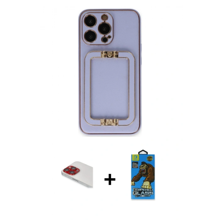 MARSİLYAN™- iPhone 13 Pro Max Kılıf Kozmos Minimal Prime - Siyah 18D Cam Ekran Koruyucu + Kırmızı Pers Alüminyum Kamera Lens