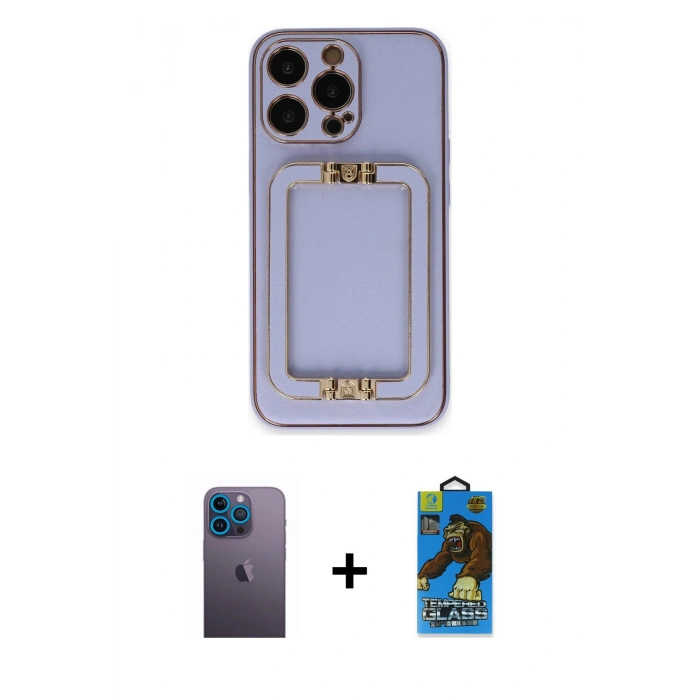 MARSİLYAN™- iPhone 13 Pro Max Kılıf Kozmos Minimal Prime - Siyah 18D Cam Ekran Koruyucu + Neon Fosforlu Kamera Lens - MI