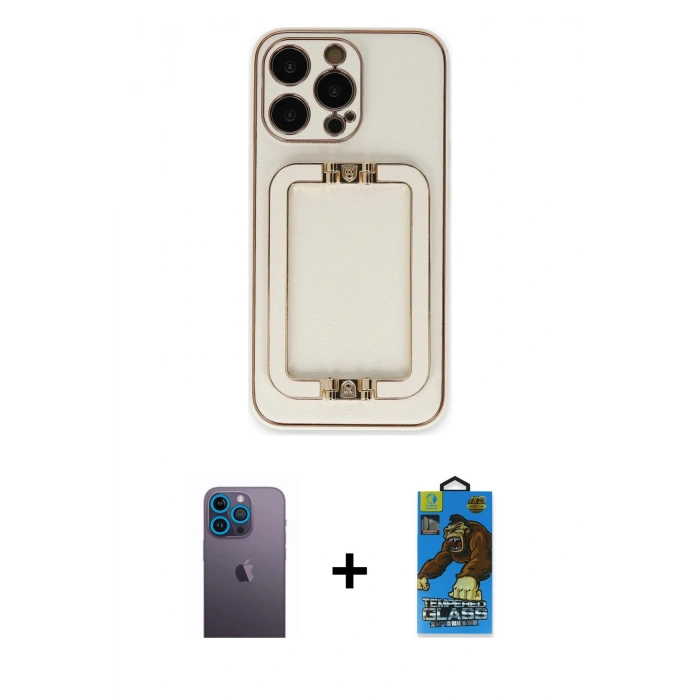 MARSİLYAN™- iPhone 13 Pro Max Kılıf Kozmos Minimal Prime - Siyah 18D Cam Ekran Koruyucu + Neon Fosforlu Kamera Lens - MI
