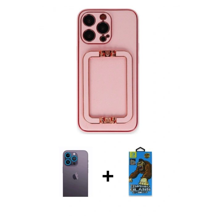 MARSİLYAN™- iPhone 13 Pro Max Kılıf Kozmos Minimal Prime - Siyah 18D Cam Ekran Koruyucu + Neon Fosforlu Kamera Lens - MI