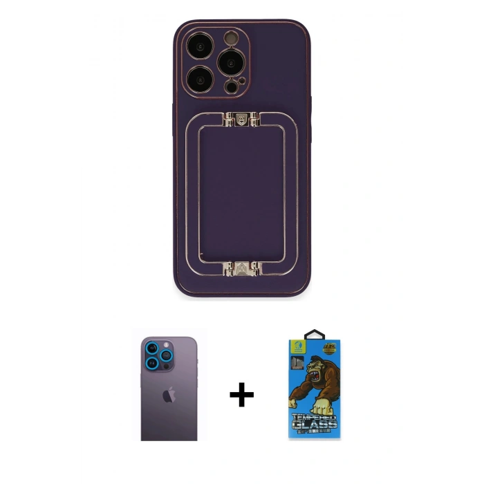 MARSİLYAN™- iPhone 13 Pro Max Kılıf Kozmos Minimal Prime - Siyah 18D Cam Ekran Koruyucu + Neon Fosforlu Kamera Lens - MI