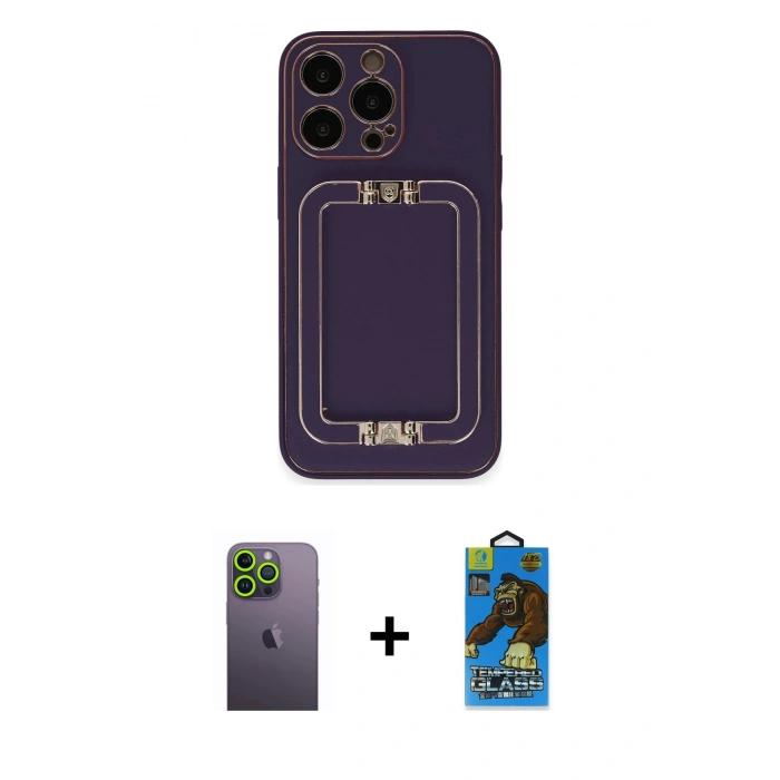 MARSİLYAN™- iPhone 13 Pro Max Kılıf Kozmos Minimal Prime - Siyah 18D Cam Ekran Koruyucu + Neon Fosforlu Kamera Lens - YL
