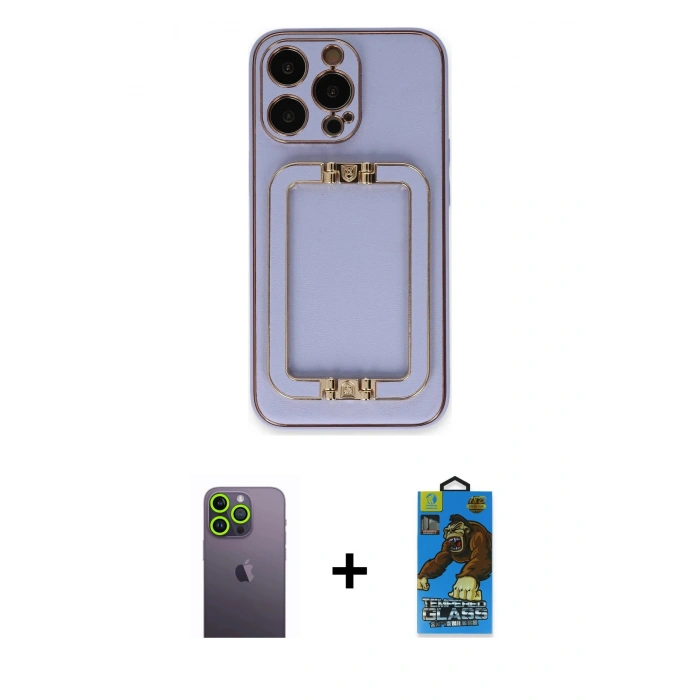 MARSİLYAN™- iPhone 13 Pro Max Kılıf Kozmos Minimal Prime - Siyah 18D Cam Ekran Koruyucu + Neon Fosforlu Kamera Lens - YL