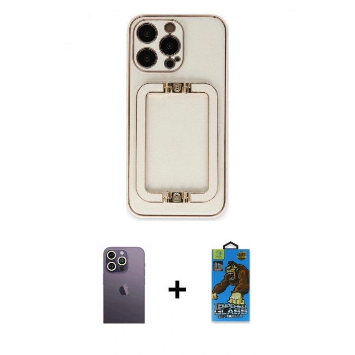 MARSİLYAN™- iPhone 13 Pro Max Kılıf Kozmos Minimal Prime - Siyah 18D Cam Ekran Koruyucu + Neon Fosforlu Kamera Lens - BZ