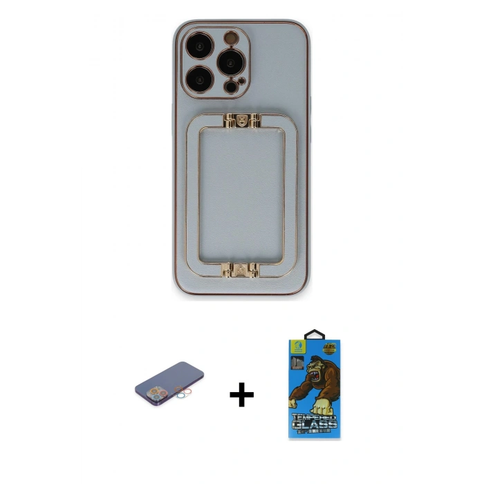 MARSİLYAN™- iPhone 13 Pro Max Kılıf Kozmos Minimal Prime - Siyah 18D Cam Ekran Koruyucu + Renkli Kamera Lens Koruma Cam - PE