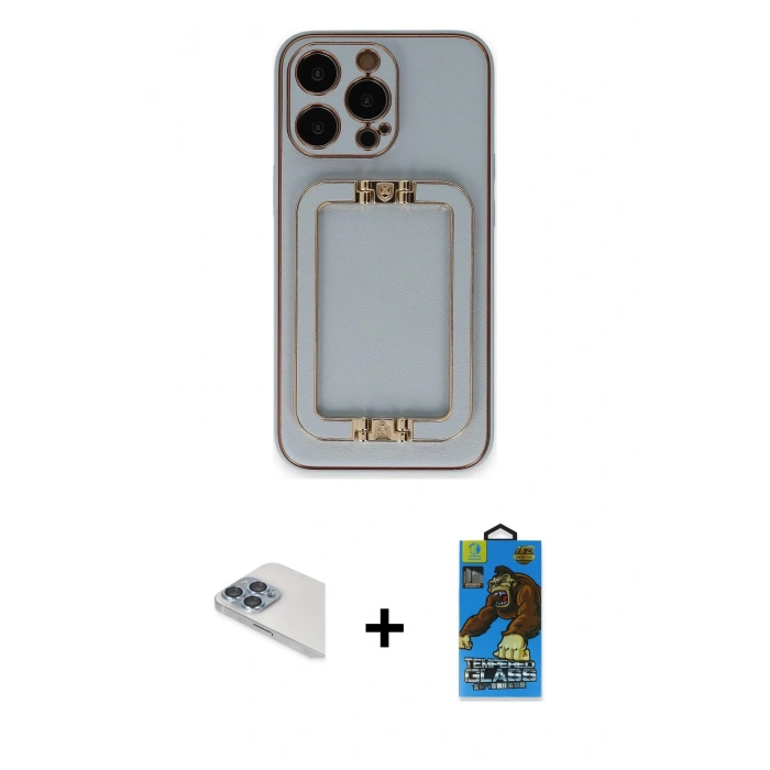 MARSİLYAN™- iPhone 13 Pro Max Kılıf Kozmos Minimal Prime - Siyah 18D Cam Ekran Koruyucu + Pers Alüminyum Kamera Lens - SABE