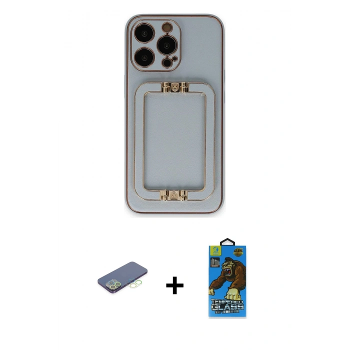 MARSİLYAN™- iPhone 13 Pro Max Kılıf Kozmos Minimal Prime - Siyah 18D Cam Ekran Koruyucu + Renkli Kamera Lens Koruma Cam - YL