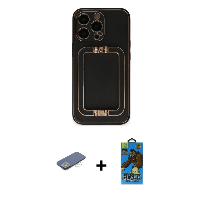 MARSİLYAN™- iPhone 13 Pro Max Kılıf Kozmos Minimal Prime - Siyah 18D Cam Ekran Koruyucu + Renkli Kamera Lens Koruma Cam - YL