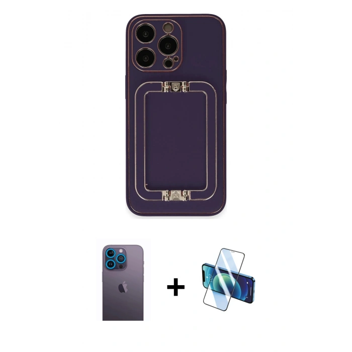 MARSİLYAN™- iPhone 13 Pro Max Kılıf Kozmos Minimal Prime - Siyah 3D Antistatik Cam Ekran Koruyucu + Neon Fosforlu Kamera Lens - MI