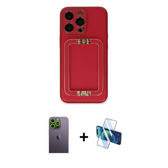 MARSİLYAN™- iPhone 13 Pro Max Kılıf Kozmos Minimal Prime - Siyah 3D Antistatik Cam Ekran Koruyucu + Neon Fosforlu Kamera Lens - YL