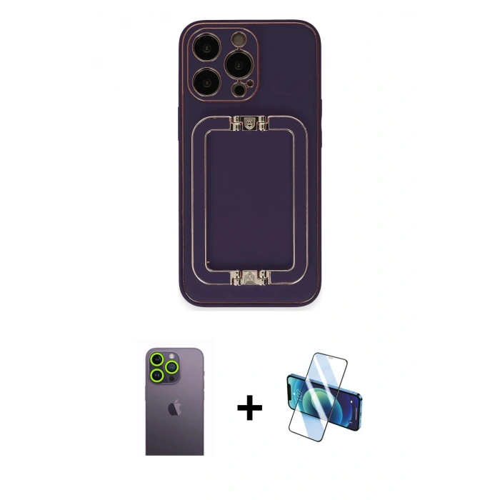 MARSİLYAN™- iPhone 13 Pro Max Kılıf Kozmos Minimal Prime - Siyah 3D Antistatik Cam Ekran Koruyucu + Neon Fosforlu Kamera Lens - YL