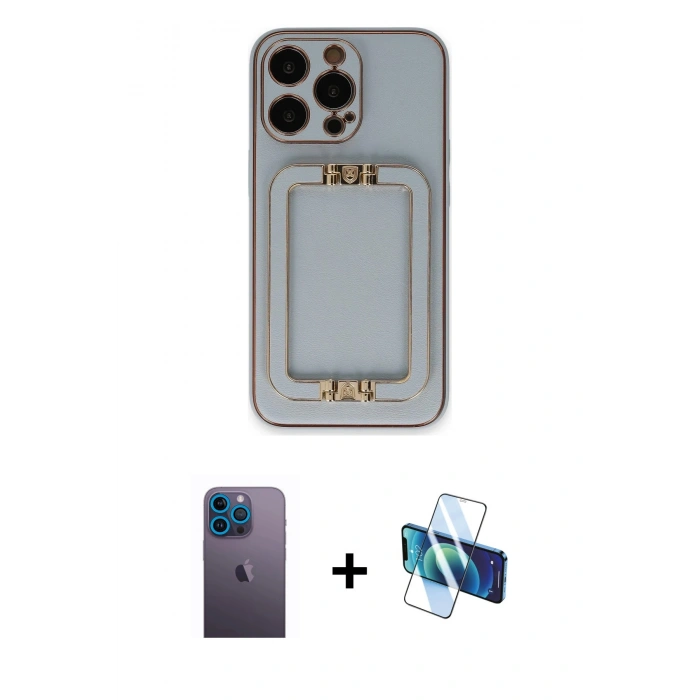 MARSİLYAN™- iPhone 13 Pro Max Kılıf Kozmos Minimal Prime - Siyah 3D Antistatik Cam Ekran Koruyucu + Neon Fosforlu Kamera Lens - MI
