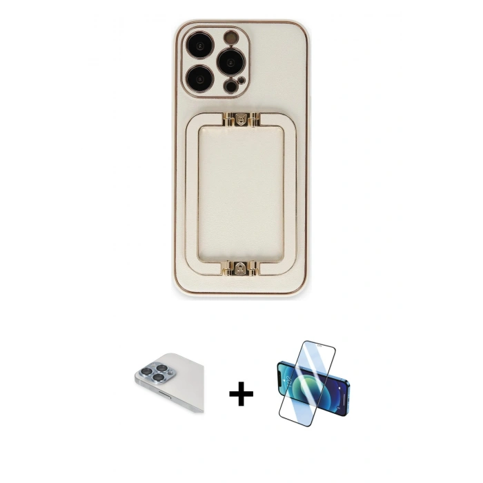 MARSİLYAN™- iPhone 13 Pro Max Kılıf Kozmos Minimal Prime - Siyah 3D Antistatik Cam Ekran Koruyucu + Pers Alüminyum Kamera Lens - SABE