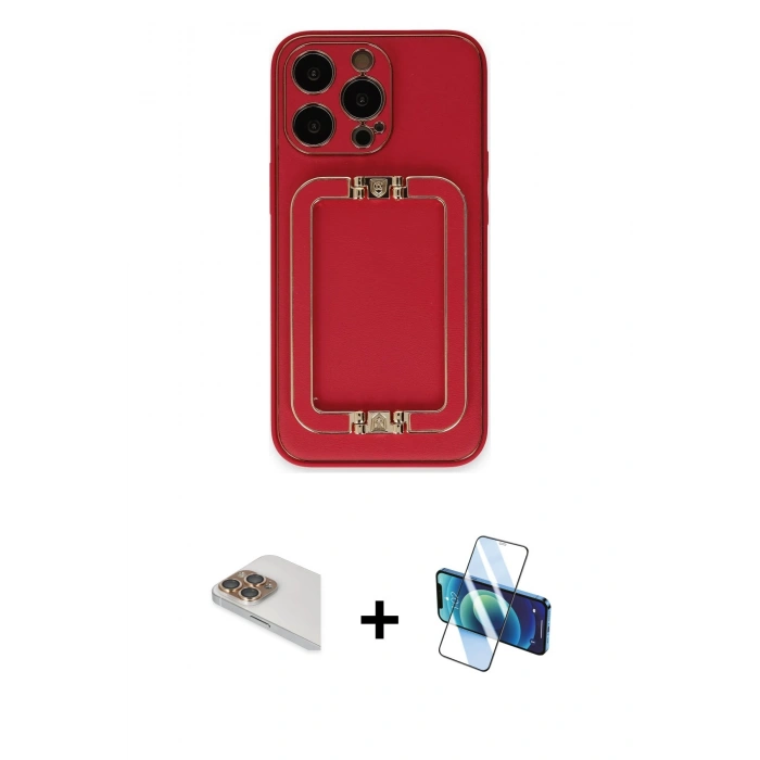 MARSİLYAN™- iPhone 13 Pro Max Kılıf Kozmos Minimal Prime - Siyah 3D Antistatik Cam Ekran Koruyucu + Pers Alüminyum Kamera Lens - GD
