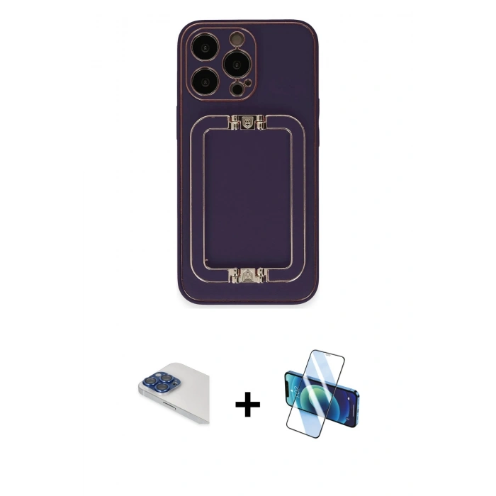 MARSİLYAN™- iPhone 13 Pro Max Kılıf Kozmos Minimal Prime - Siyah 3D Antistatik Cam Ekran Koruyucu + Pers Alüminyum Kamera Lens - LT