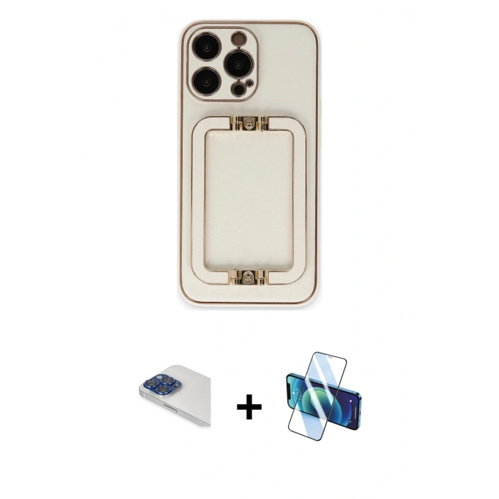 MARSİLYAN™- iPhone 13 Pro Max Kılıf Kozmos Minimal Prime - Siyah 3D Antistatik Cam Ekran Koruyucu + Pers Alüminyum Kamera Lens - LT