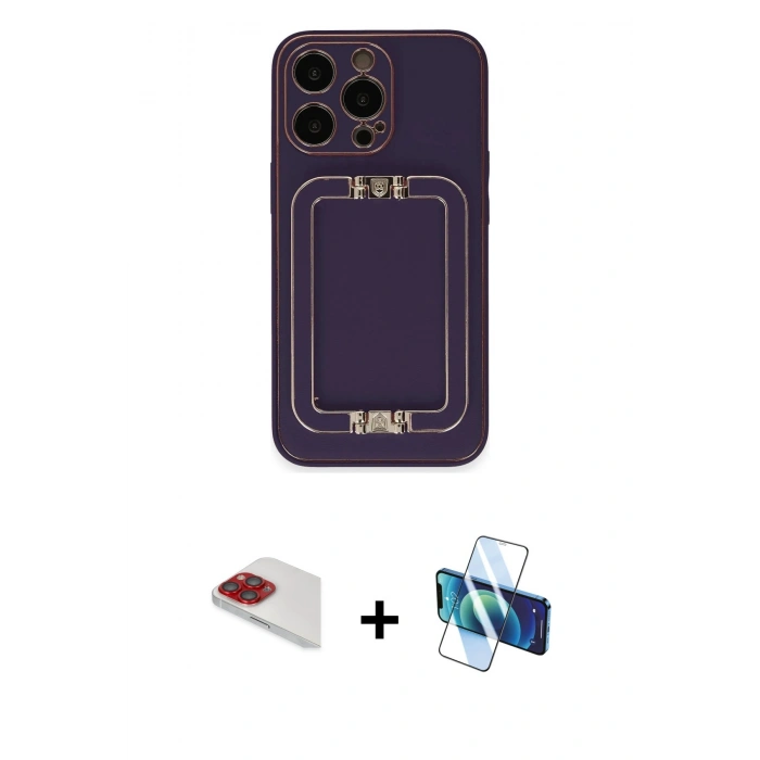 MARSİLYAN™- iPhone 13 Pro Max Kılıf Kozmos Minimal Prime - Siyah 3D Antistatik Cam Ekran Koruyucu + Pers Alüminyum Kamera Lens - KI