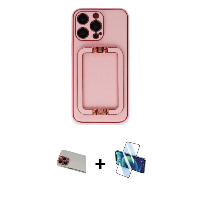 MARSİLYAN™- iPhone 13 Pro Max Kılıf Kozmos Minimal Prime - Siyah 3D Antistatik Cam Ekran Koruyucu + Rainbow Kamera Lens Koruma Cam - KI