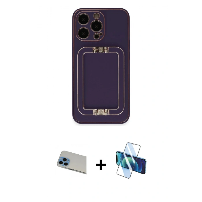 MARSİLYAN™- iPhone 13 Pro Max Kılıf Kozmos Minimal Prime - Siyah 3D Antistatik Cam Ekran Koruyucu + Rainbow Kamera Lens Koruma Cam - MI