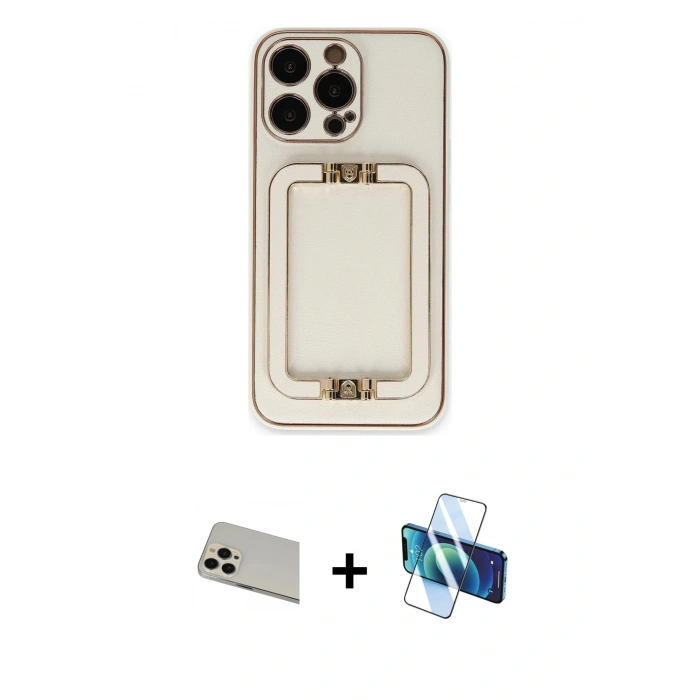 MARSİLYAN™- iPhone 13 Pro Max Kılıf Kozmos Minimal Prime - Siyah 3D Antistatik Cam Ekran Koruyucu + Rainbow Kamera Lens Koruma Cam - REGD