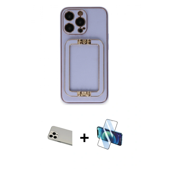 MARSİLYAN™- iPhone 13 Pro Max Kılıf Kozmos Minimal Prime - Siyah 3D Antistatik Cam Ekran Koruyucu + Rainbow Kamera Lens Koruma Cam - BZ