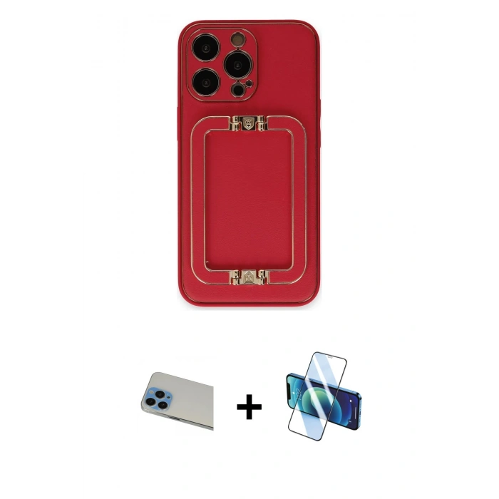MARSİLYAN™- iPhone 13 Pro Max Kılıf Kozmos Minimal Prime - Siyah 3D Antistatik Cam Ekran Koruyucu + Rainbow Kamera Lens Koruma Cam - MI