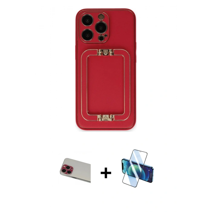 MARSİLYAN™- iPhone 13 Pro Max Kılıf Kozmos Minimal Prime - Siyah 3D Antistatik Cam Ekran Koruyucu + Rainbow Kamera Lens Koruma Cam - KI