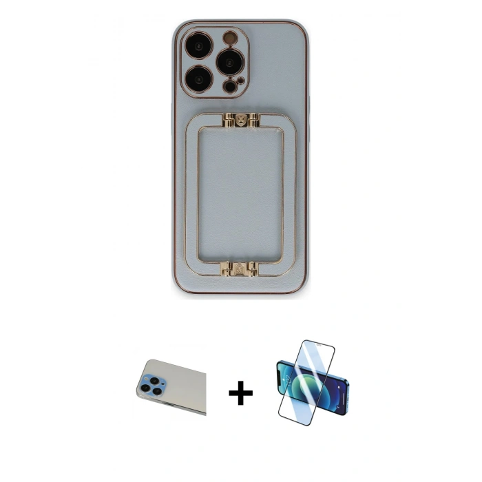 MARSİLYAN™- iPhone 13 Pro Max Kılıf Kozmos Minimal Prime - Siyah 3D Antistatik Cam Ekran Koruyucu + Rainbow Kamera Lens Koruma Cam - MI