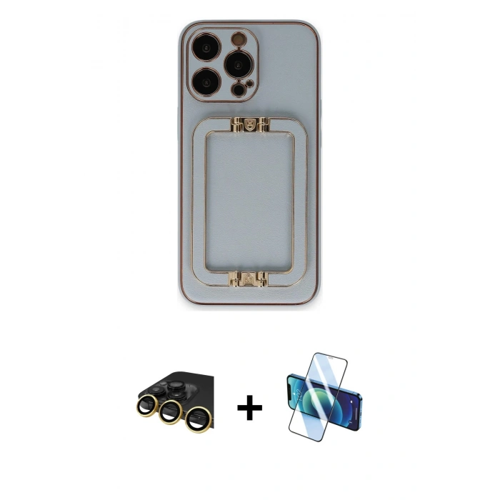MARSİLYAN™- iPhone 13 Pro Max Kılıf Kozmos Minimal Prime - Siyah 3D Antistatik Cam Ekran Koruyucu + Raze Metal Kamera Lens - GD