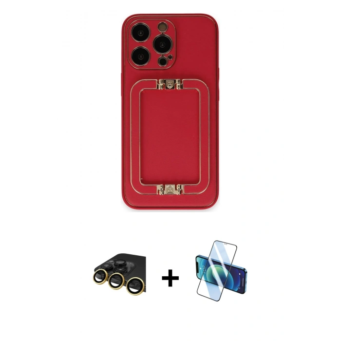MARSİLYAN™- iPhone 13 Pro Max Kılıf Kozmos Minimal Prime - Siyah 3D Antistatik Cam Ekran Koruyucu + Raze Metal Kamera Lens - GD