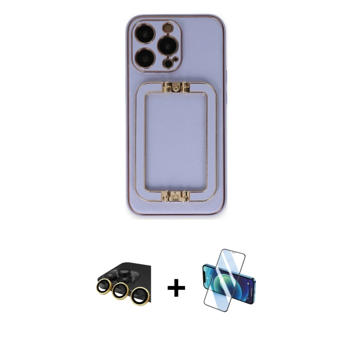 MARSİLYAN™- iPhone 13 Pro Max Kılıf Kozmos Minimal Prime - Siyah 3D Antistatik Cam Ekran Koruyucu + Raze Metal Kamera Lens - GD