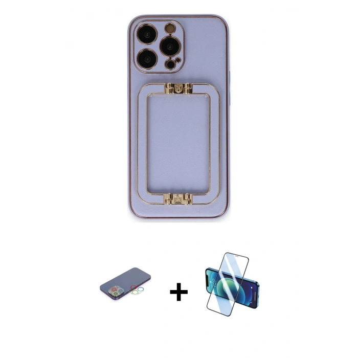 MARSİLYAN™- iPhone 13 Pro Max Kılıf Kozmos Minimal Prime - Siyah 3D Antistatik Cam Ekran Koruyucu + Renkli Kamera Lens Koruma Cam - MI