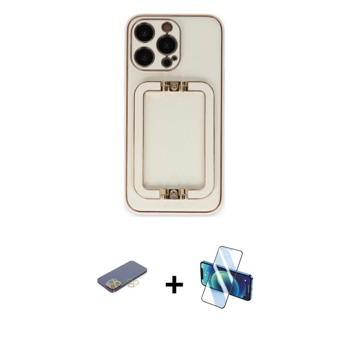 MARSİLYAN™- iPhone 13 Pro Max Kılıf Kozmos Minimal Prime - Siyah 3D Antistatik Cam Ekran Koruyucu + Renkli Kamera Lens Koruma Cam - SI