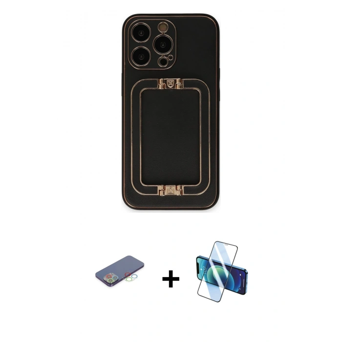 MARSİLYAN™- iPhone 13 Pro Max Kılıf Kozmos Minimal Prime - Siyah 3D Antistatik Cam Ekran Koruyucu + Renkli Kamera Lens Koruma Cam - MI