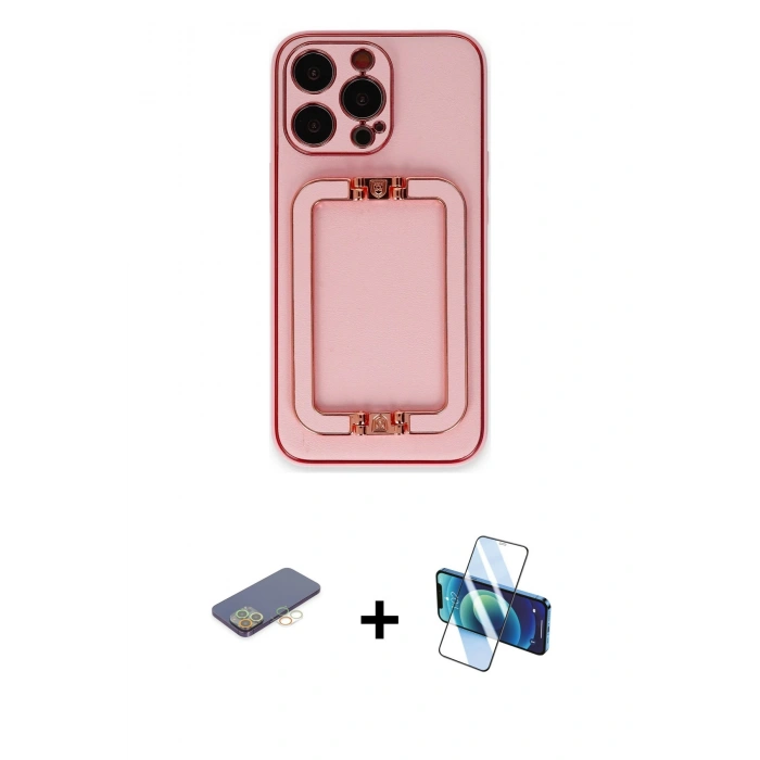 MARSİLYAN™- iPhone 13 Pro Max Kılıf Kozmos Minimal Prime - Siyah 3D Antistatik Cam Ekran Koruyucu + Renkli Kamera Lens Koruma Cam - SI