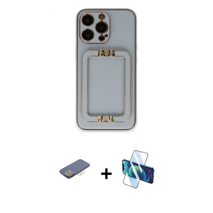 MARSİLYAN™- iPhone 13 Pro Max Kılıf Kozmos Minimal Prime - Siyah 3D Antistatik Cam Ekran Koruyucu + Renkli Kamera Lens Koruma Cam - PE