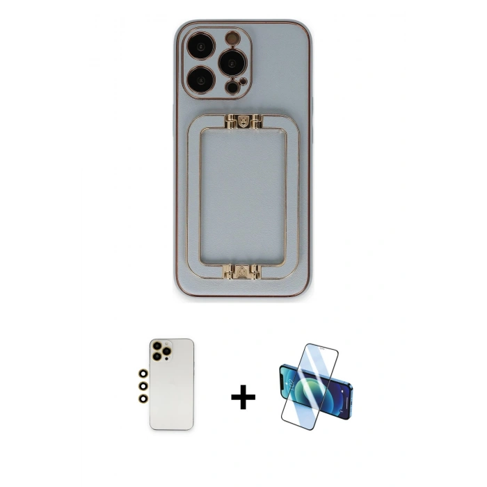 MARSİLYAN™- iPhone 13 Pro Max Kılıf Kozmos Minimal Prime - Siyah 3D Antistatik Cam Ekran Koruyucu + Shine Kamera Lens - GD