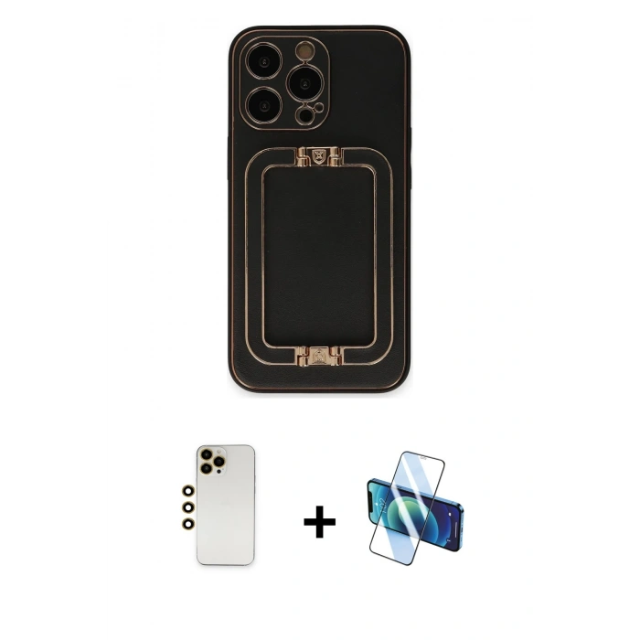 MARSİLYAN™- iPhone 13 Pro Max Kılıf Kozmos Minimal Prime - Siyah 3D Antistatik Cam Ekran Koruyucu + Shine Kamera Lens - GD
