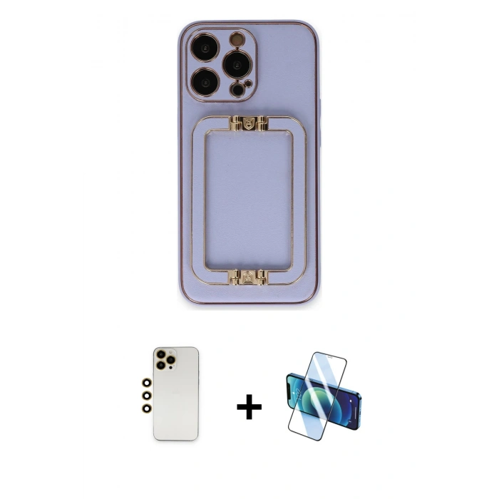 MARSİLYAN™- iPhone 13 Pro Max Kılıf Kozmos Minimal Prime - Siyah 3D Antistatik Cam Ekran Koruyucu + Shine Kamera Lens - GD