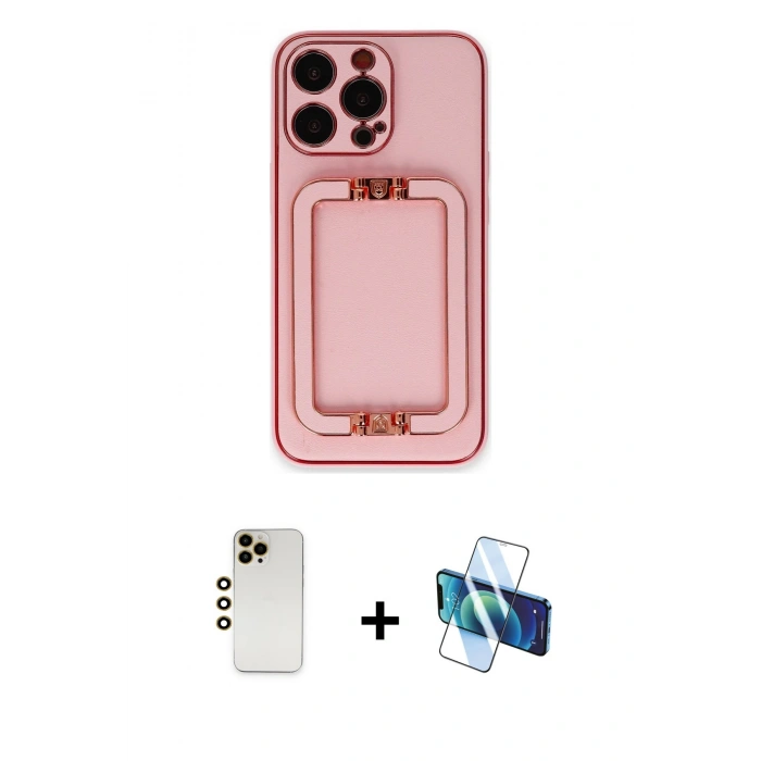 MARSİLYAN™- iPhone 13 Pro Max Kılıf Kozmos Minimal Prime - Siyah 3D Antistatik Cam Ekran Koruyucu + Shine Kamera Lens - GD
