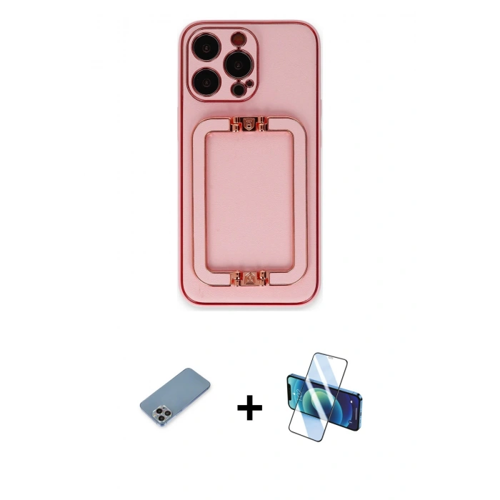 MARSİLYAN™- iPhone 13 Pro Max Kılıf Kozmos Minimal Prime - Siyah 3D Antistatik Cam Ekran Koruyucu + Shine Kamera Lens Koruma Cam - GI